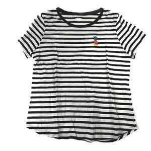 Old Navy Everywear T-Shirt Womens L‎ Black White Striped Pineapple Embroidered